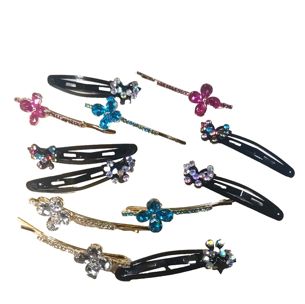 Lot Of 12 Fancy Bobby Pins Clips Floral Rhinestone